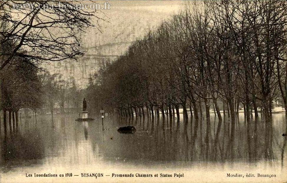 Les Inondations en 1910 - BESANÇON  - Promenade Chamars et Statue Pajol